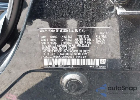 2018 Honda Hr-V Ex-L from USA, damaged, VIN 3CZRU6H72JM702894